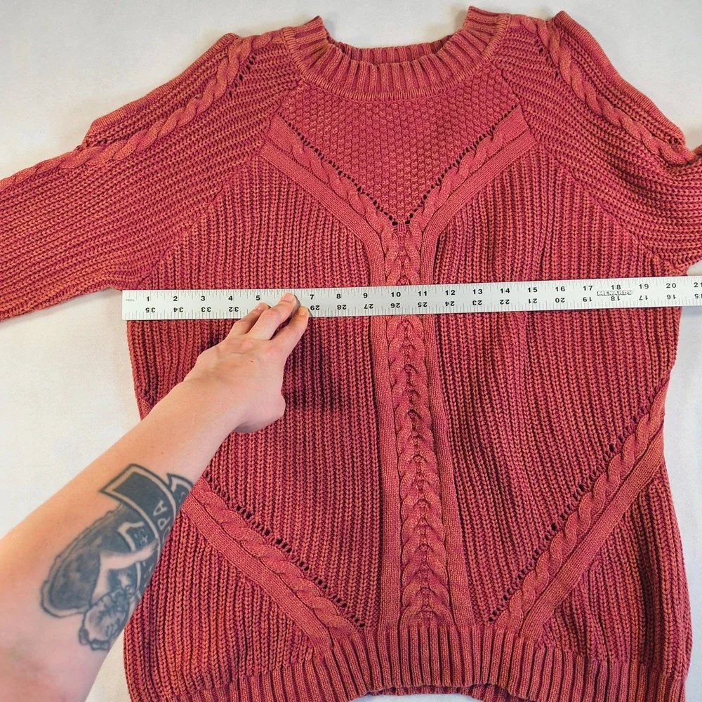 Umgee Chunky Sweater Red Cable Knit Pullover Long Sleeve Cozy Boho‎ Casual Top
